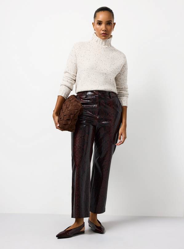 Dark Red Snake Printed Vinyl Straight Leg Trousers  8